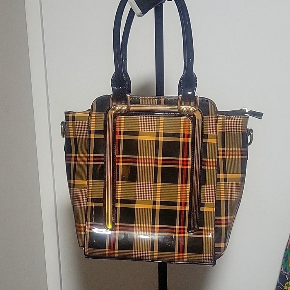 Shiny plaid handbag